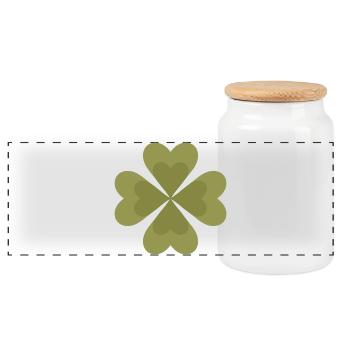 Four-Leaf Clover Pattern Design - Panoramic Cookie Jar with Wooden Lid - white - Front