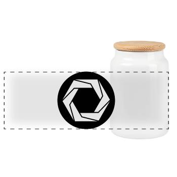 Geometric Aperture Symbol - Panoramic Cookie Jar with Wooden Lid - white - Front