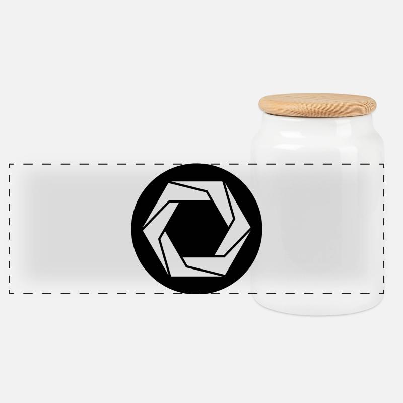 Geometrisches Blendensymbol - Panorama Keksdose mit Holzdeckel - Weiß