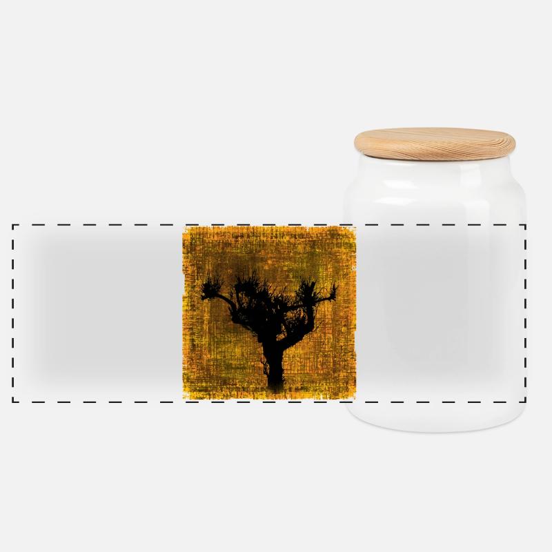 Bird tree silhouette in autumn colors design - Panoramic Cookie Jar with Wooden Lid - white