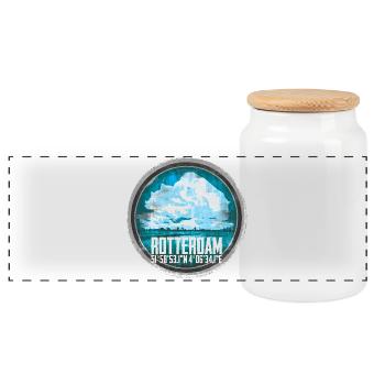 Rotterdam Skyline und Koordinaten Design - Panorama Keksdose mit Holzdeckel - Weiß - Vorne