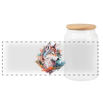 Loup Tête de loup Forêt Nature Montagnes Désert Coloré - Boîte à biscuits avec couvercle en bois - blanc - Devant