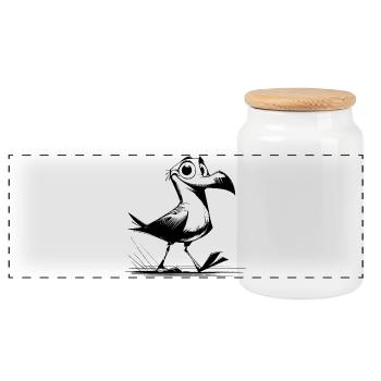 Bird flutterman with seagulls clown DNA - Panoramic Cookie Jar with Wooden Lid - white - Front