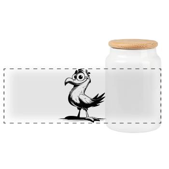 Oiseau comique rire garanti avec bec - Boîte à biscuits avec couvercle en bois - blanc - Devant