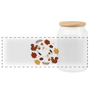 Autumnal Squirrels and Leaves Pattern - Panoramic Cookie Jar with Wooden Lid - white - Front