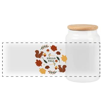 Herbstliches Naturmotiv mit Eichhörnchen - Panorama Keksdose mit Holzdeckel - Weiß - Vorne
