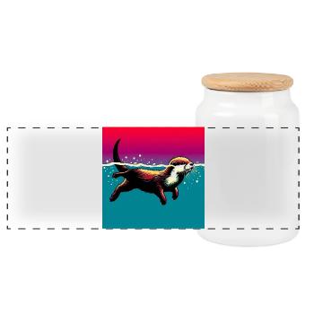 otter - Panoramic Cookie Jar with Wooden Lid - white - Front