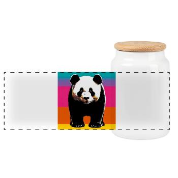 panda - Panoramic Cookie Jar with Wooden Lid - white - Front