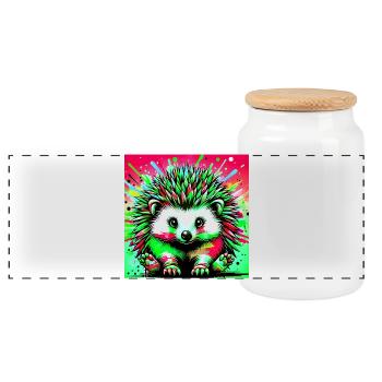 hedgehog - Panoramic Cookie Jar with Wooden Lid - white - Front