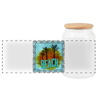 Beach palms full of sun in Can Picafort - Panoramic Cookie Jar with Wooden Lid - white - Front
