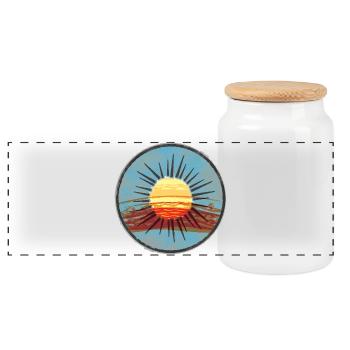 Abstrakter Sonnenuntergang auf Wasser - Panorama Keksdose mit Holzdeckel - Weiß - Vorne