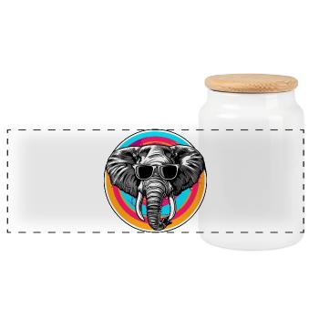  Elefant mit Sonnenbrille - Panorama Keksdose mit Holzdeckel - Weiß - Vorne