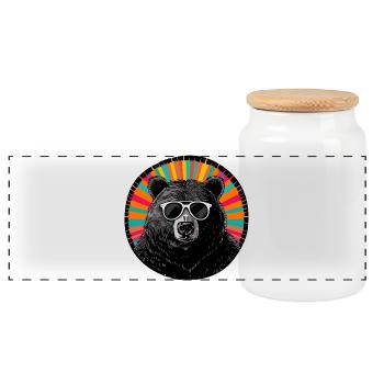 Cool Bär mit Sonnenbrille und bunter Aura - Panorama Keksdose mit Holzdeckel - Weiß - Vorne