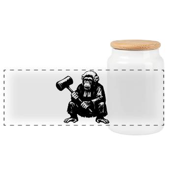 Rebellious monkey judge with hammer - Panoramic Cookie Jar with Wooden Lid - white - Front