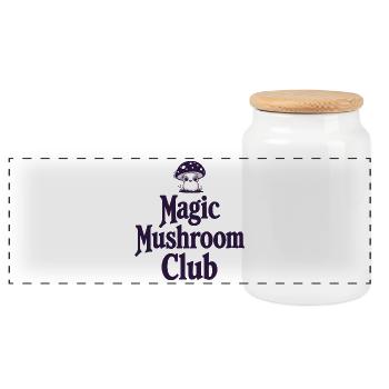 Magic Mushroom Club - Funny Mushroom Saying - Panoramic Cookie Jar with Wooden Lid - white - Front