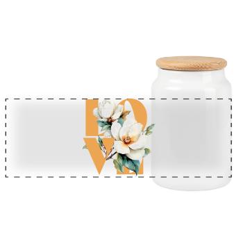 Elegantes Magnolien-Blumen-Design - Panorama Keksdose mit Holzdeckel - Weiß - Vorne