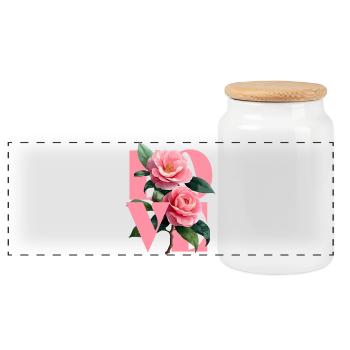 Elegant Camelia Pink Floral Composition - Panoramic Cookie Jar with Wooden Lid - white - Front