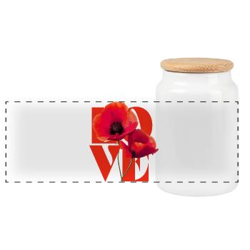 Lebendiges Mohnblumen-Kunstdesign - Panorama Keksdose mit Holzdeckel - Weiß - Vorne