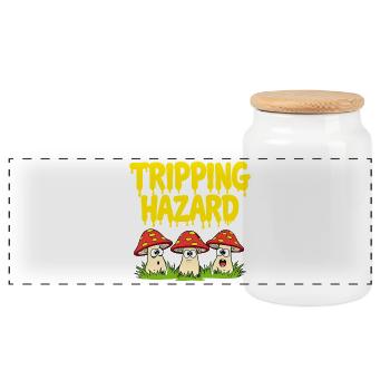Tripping Stolpergefahr - Lustiger Pilz Spruch - Panoramic Cookie Jar with Wooden Lid - white - Front