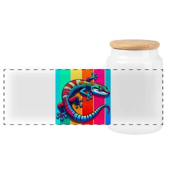 Gecko - Panorama Keksdose mit Holzdeckel - Weiß - Vorne