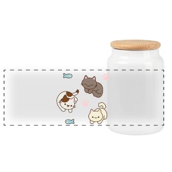 Entzückende Katzen- und Fisch-Spielszene - Panorama Keksdose mit Holzdeckel - Weiß - Vorne