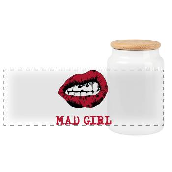 Bouche dessinée dans le style pop art - Boîte à biscuits avec couvercle en bois - blanc - Devant