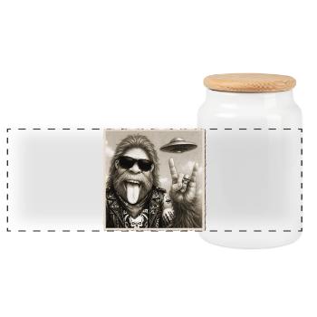 Rock, Rocker, Rock Musik, Rock Hand, Bigfoot UFO - Panorama Keksdose mit Holzdeckel - Weiß - Vorne