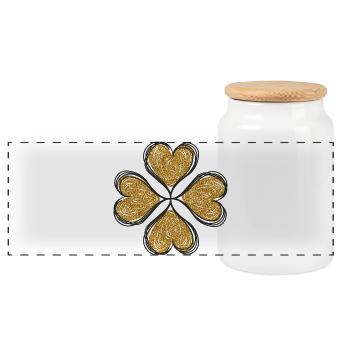 Clover love gold - Panoramic Cookie Jar with Wooden Lid - white - Front
