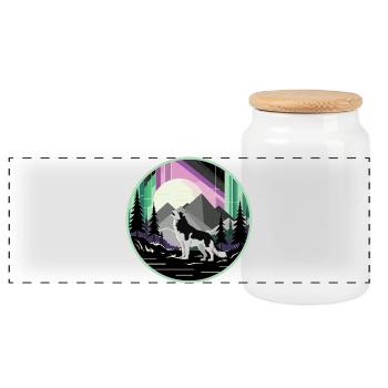 Husky sibérien avec aurores boréales - Boîte à biscuits avec couvercle en bois - blanc - Devant