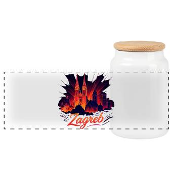 Silhouette de la capitale de Zagreb, Croatie, cadeau - Boîte à biscuits avec couvercle en bois - blanc - Devant