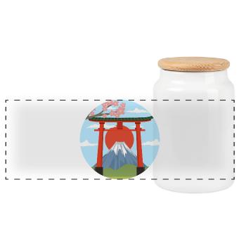 Mount Fuji und Torii Drucken - Panorama Keksdose mit Holzdeckel - Weiß - Vorne
