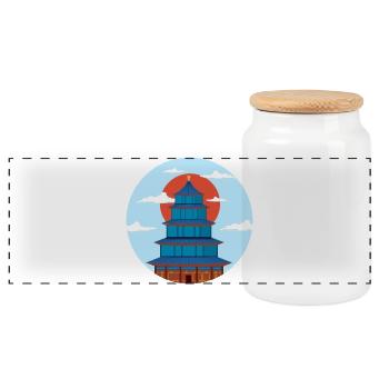 Pagode Traditionnel Bleu et Orange - Boîte à biscuits avec couvercle en bois - blanc - Devant