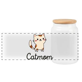 Cute cat design with charm - Panoramic Cookie Jar with Wooden Lid - white - Front