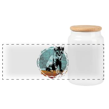 Cat portrait in artistic style - Panoramic Cookie Jar with Wooden Lid - white - Front