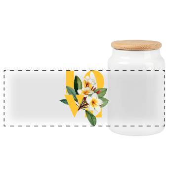Floral tropical Frangipanier Love Design - Boîte à biscuits avec couvercle en bois - blanc - Devant