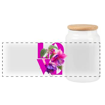Blumige Liebe mit leuchtendem Fuchsia und Lila - Panorama Keksdose mit Holzdeckel - Weiß - Vorne