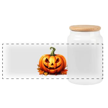 Joyeux Halloween lanterne citrouille - Boîte à biscuits avec couvercle en bois - blanc - Devant