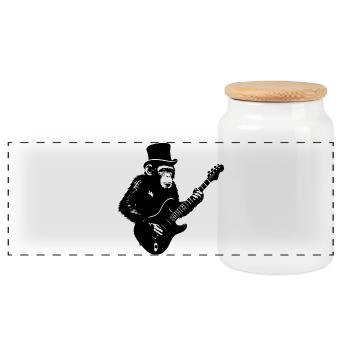 Singe saisissant avec guitare électrique de style rétro - Boîte à biscuits avec couvercle en bois - blanc - Devant