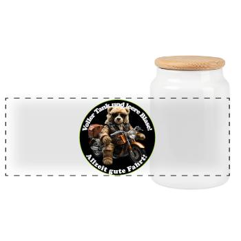 Teddy d’aventure à moto - Boîte à biscuits avec couvercle en bois - blanc - Devant