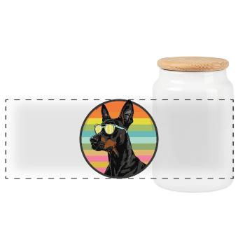 Cool Dobermann mit Sonnenbrille im Retro-Look - Panorama Keksdose mit Holzdeckel - Weiß - Vorne