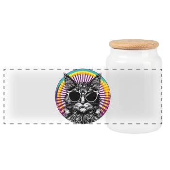 Cat portrait with sunglasses - Panoramic Cookie Jar with Wooden Lid - white - Front