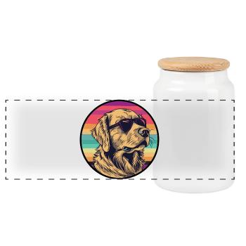 Chillen mit Sonnenbrille Golden Retriever - Panorama Keksdose mit Holzdeckel - Weiß - Vorne