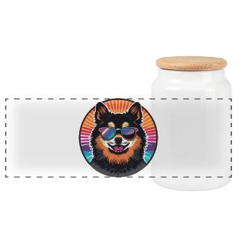 Casual dog with sunglasses in retro design - Panoramic Cookie Jar with Wooden Lid - white - Front