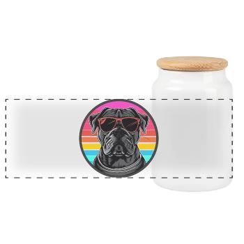 Stylischer Bulldog mit Sonnenbrille - Panorama Keksdose mit Holzdeckel - Weiß - Vorne