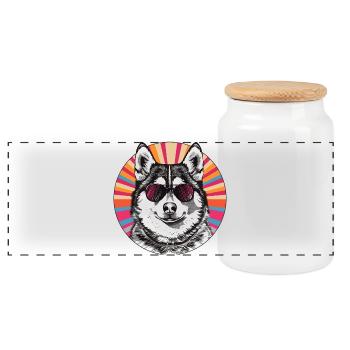 Lässiger Hund mit Sonnenbrille im Retro-Stil - Panorama Keksdose mit Holzdeckel - Weiß - Vorne
