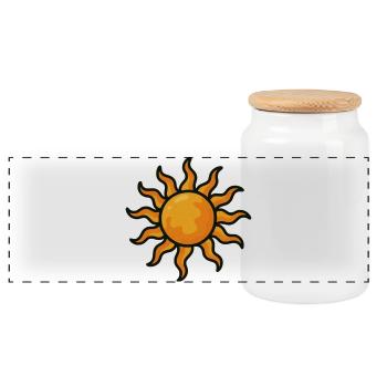 Vivid sun with artistic surface - Panoramic Cookie Jar with Wooden Lid - white - Front