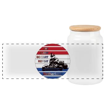 Kart Driver Netherland Design - Panoramic Cookie Jar with Wooden Lid - white - Front