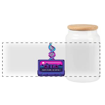 Neon Retro Cassette DNA Art - Panoramic Cookie Jar with Wooden Lid - white - Front