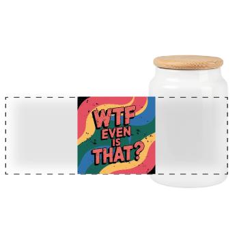 Funny Meme Vibrant Saying, What is even that - Panoramic Cookie Jar with Wooden Lid - white - Front