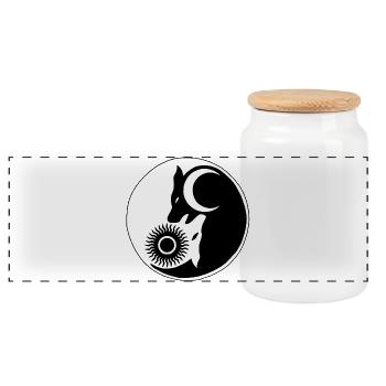 Wolves yin yang - Panoramic Cookie Jar with Wooden Lid - white - Front